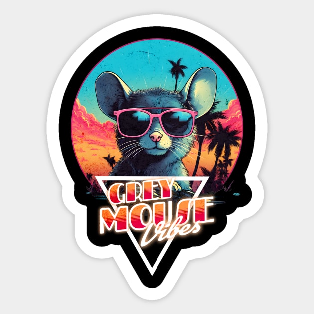 Retro Wave Chillout Grey Mouse Vibes Sticker by Miami Neon Designs